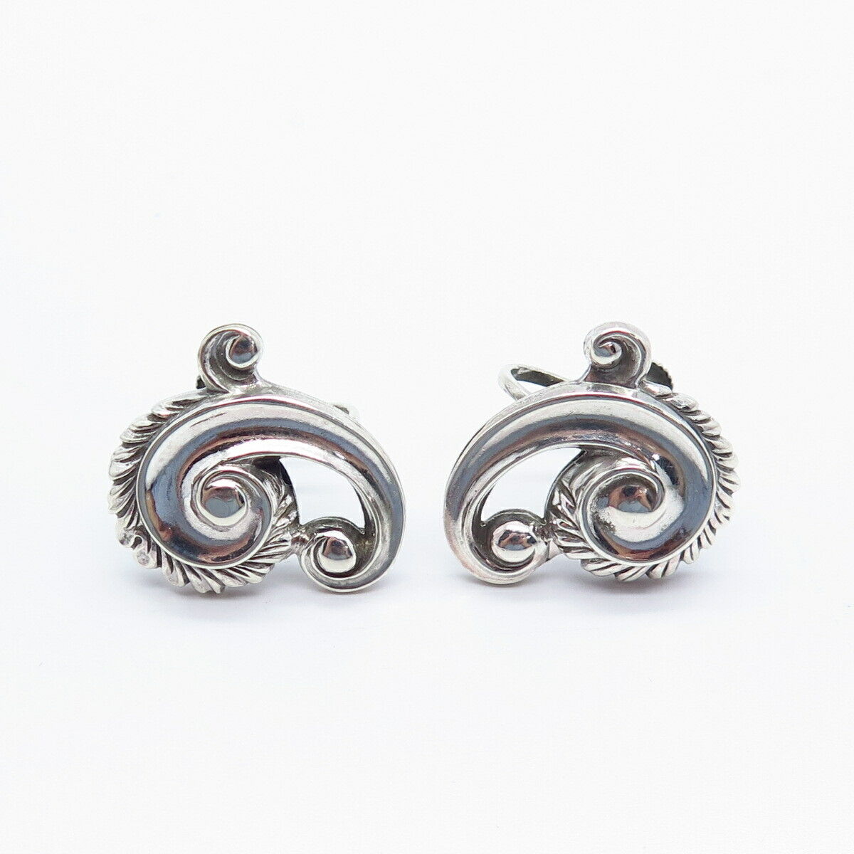 925 Sterling Silver Vintage Bond Boyd Wave Screw Back Earrings