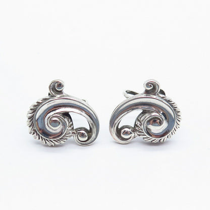 925 Sterling Silver Vintage Bond Boyd Wave Screw Back Earrings