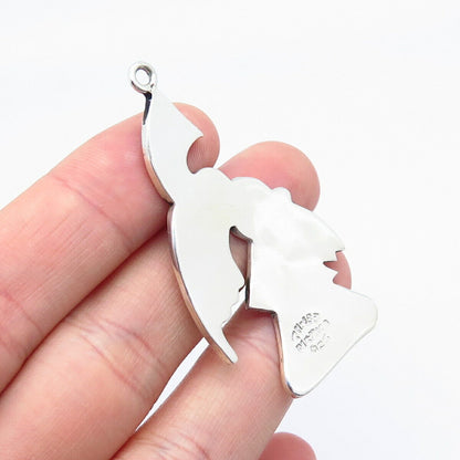 925 Sterling Silver Vintage Mexico Real Malachite Gem Inlay Tribal Pendant