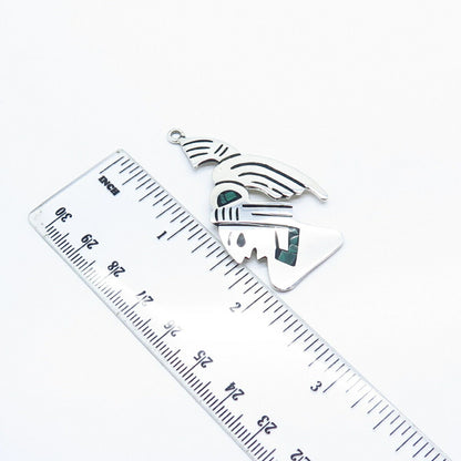 925 Sterling Silver Vintage Mexico Real Malachite Gem Inlay Tribal Pendant
