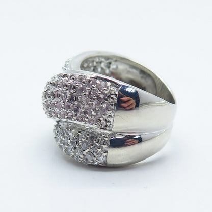 925 Sterling Silver Real Amethyst Gemstone & C Z Crossover Ring Size 8.5