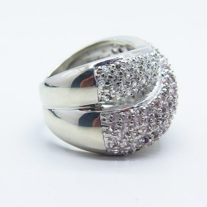 925 Sterling Silver Real Amethyst Gemstone & C Z Crossover Ring Size 8.5