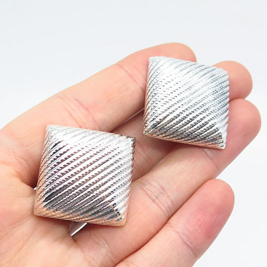 925 Sterling Silver Vintage Mexico Twisted Square Clio On Earrings