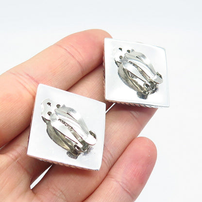 925 Sterling Silver Vintage Mexico Twisted Square Clio On Earrings