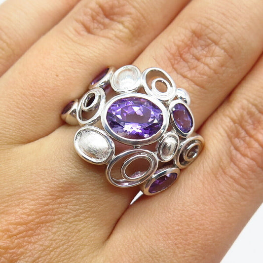 925 Sterling Silver Vintage Real Amethyst Gemstone Ring Size 6