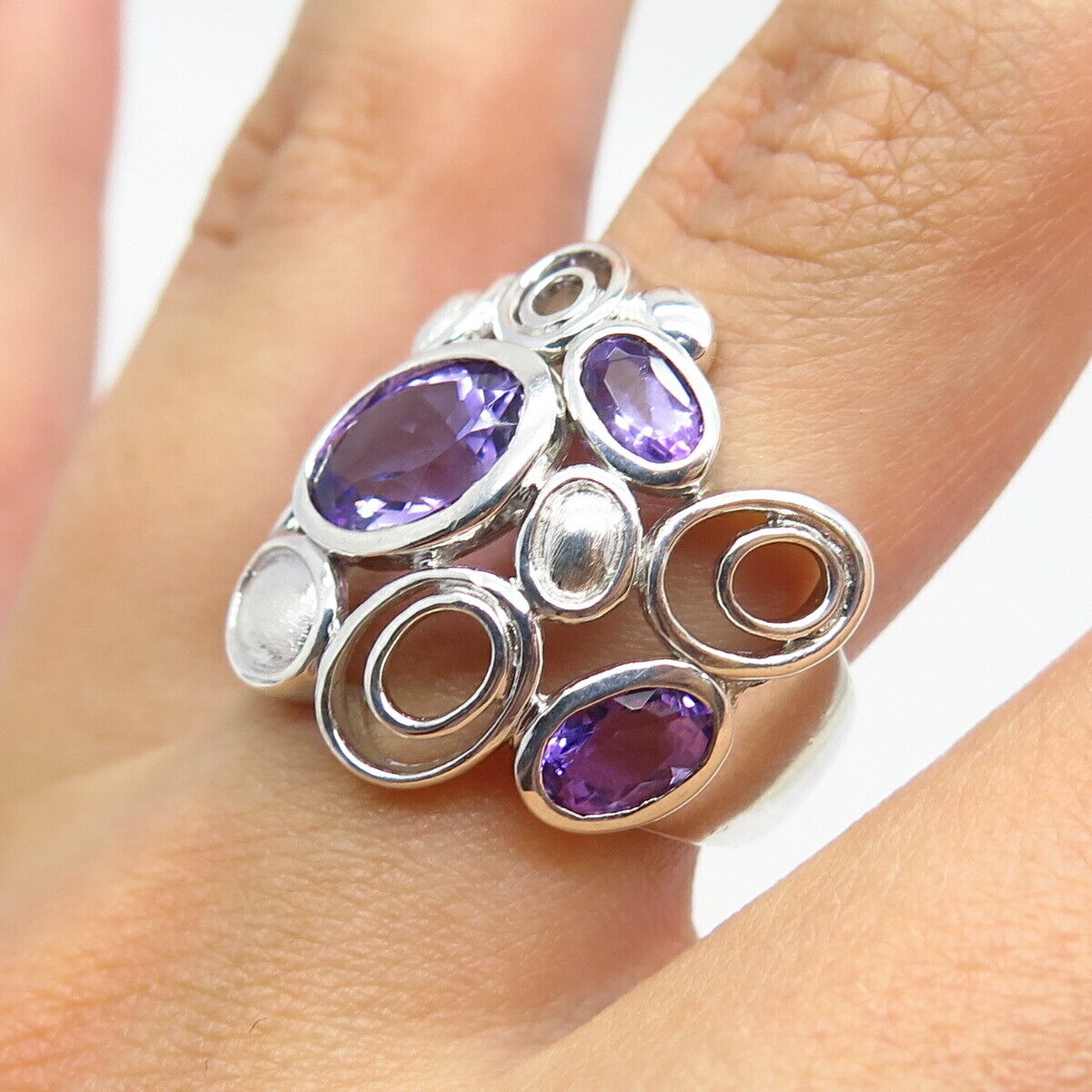 925 Sterling Silver Vintage Real Amethyst Gemstone Ring Size 6