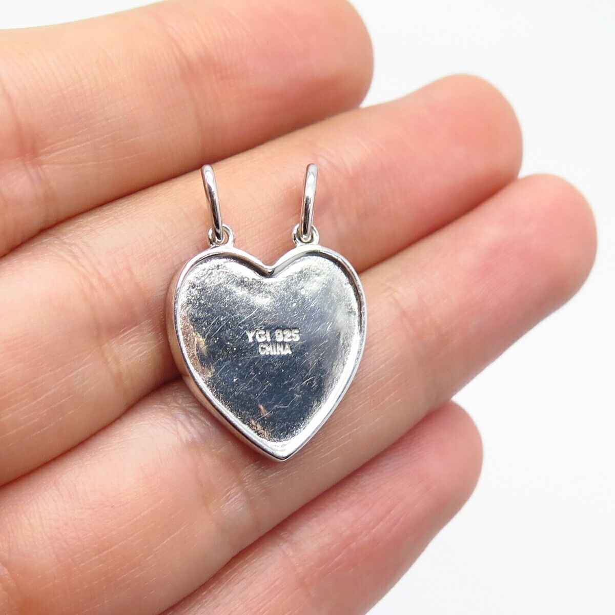 925 Sterling Silver Vintage Textured "Mom Daughter" Heart Pendant