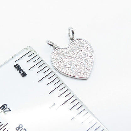 925 Sterling Silver Vintage Textured "Mom Daughter" Heart Pendant