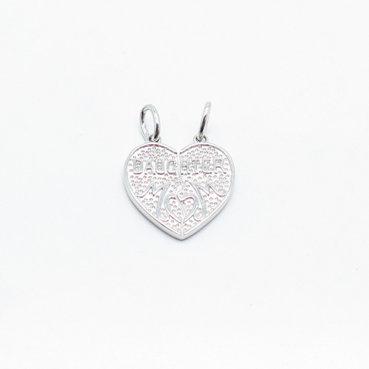 925 Sterling Silver Vintage Textured "Mom Daughter" Heart Pendant