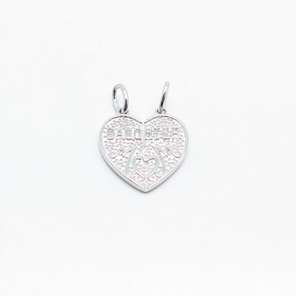 925 Sterling Silver Vintage Textured "Mom Daughter" Heart Pendant