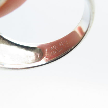 925 Sterling Silver Real Melanite Gem & C Z Swirl Domed Ring Size 6