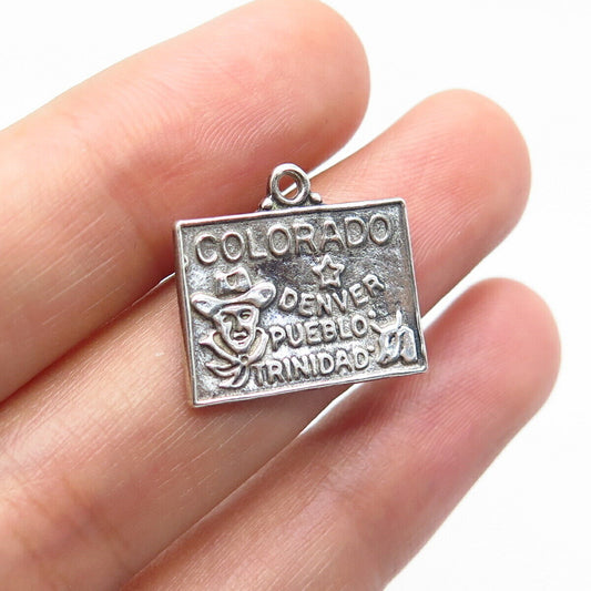 925 Sterling Silver Vintage Bell Trading Post "Colorado" State Map Charm Pendant