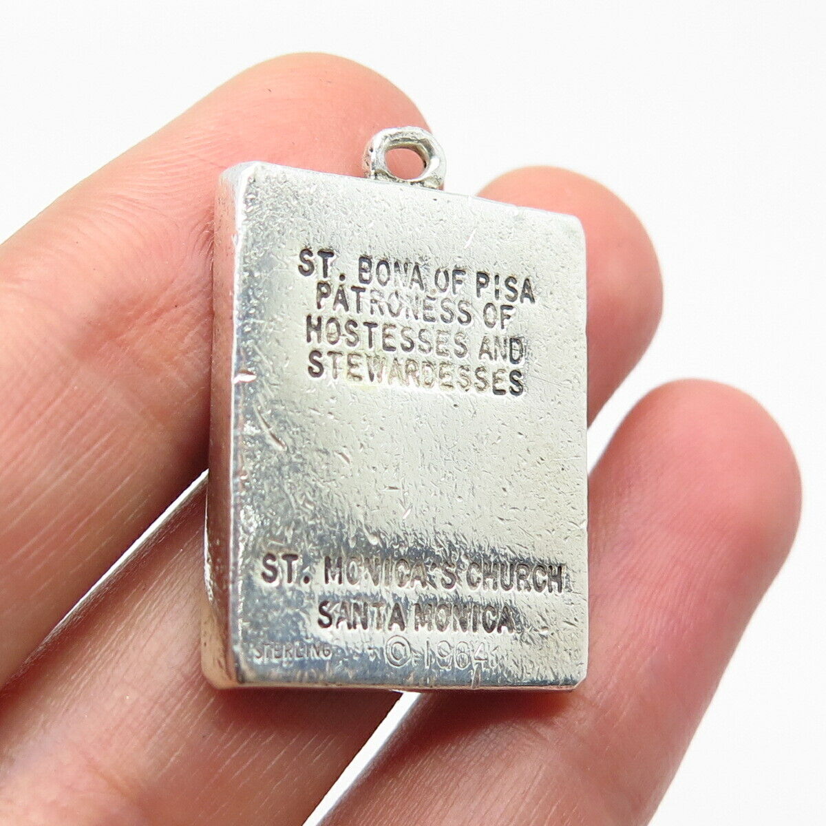 925 Sterling Silver Vintage St. Monica's Church Santa Monica Religious Pendant