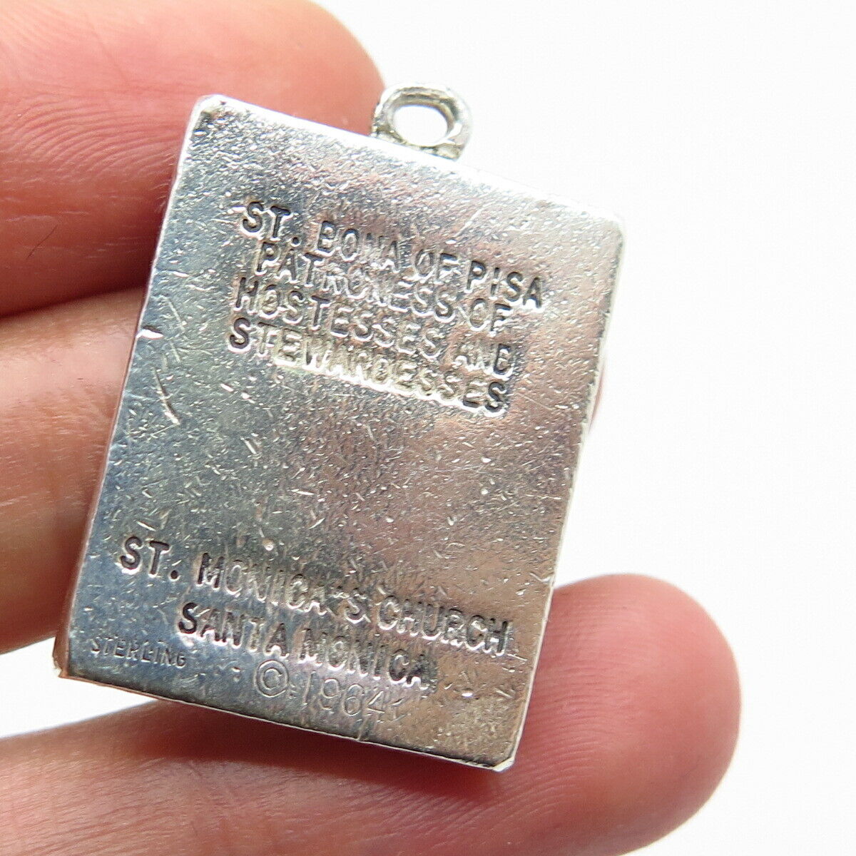 925 Sterling Silver Vintage St. Monica's Church Santa Monica Religious Pendant