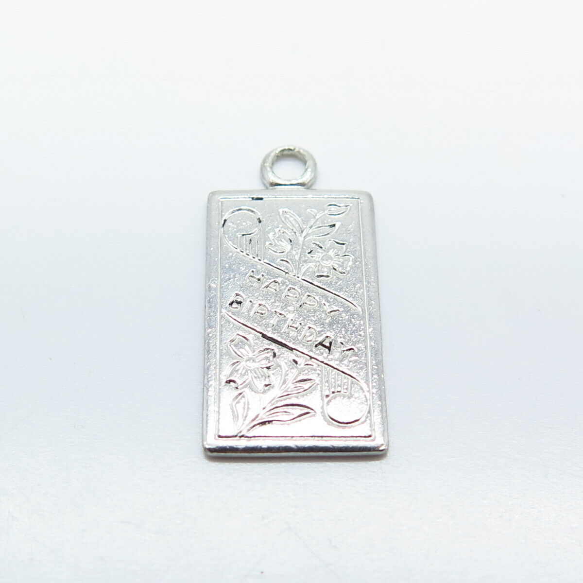 925 Sterling Silver Vintage Wells "Happy Birthday" Floral Charm Pendant