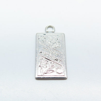 925 Sterling Silver Vintage Wells "Happy Birthday" Floral Charm Pendant