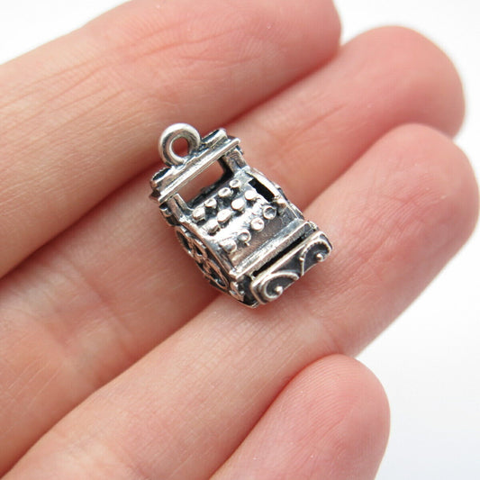 925 Sterling Silver Vintage Beau Ornate Cash Register Charm Pendant