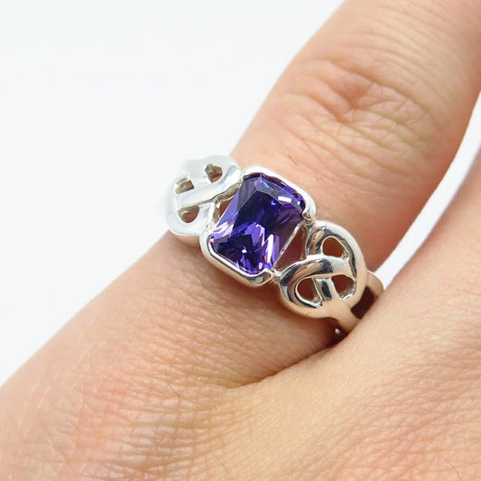 925 Sterling Silver Amethyst-Tone C Z Celtic Ring Size 5.25