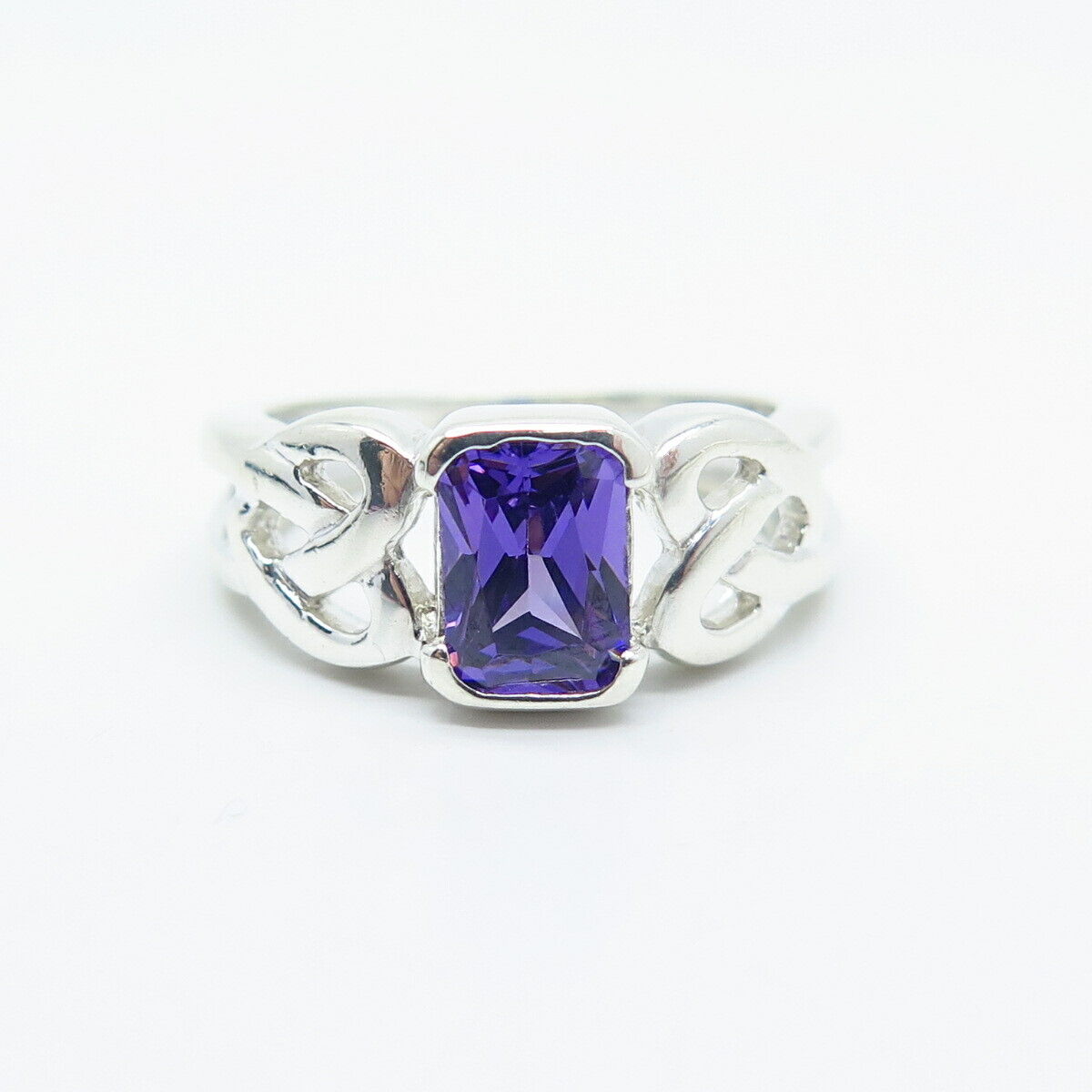 925 Sterling Silver Amethyst-Tone C Z Celtic Ring Size 5.25