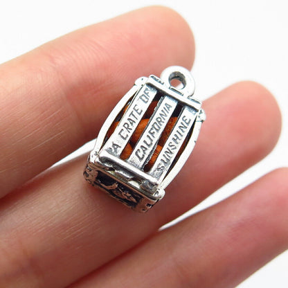 925 Sterling Silver Vintage Plastic "A Crate of Sunshine" Orange Charm Pendant