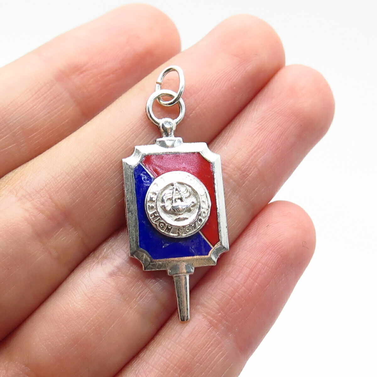 925 Sterling Silver Vintage Barr's Enamel Oxford High School Pendant