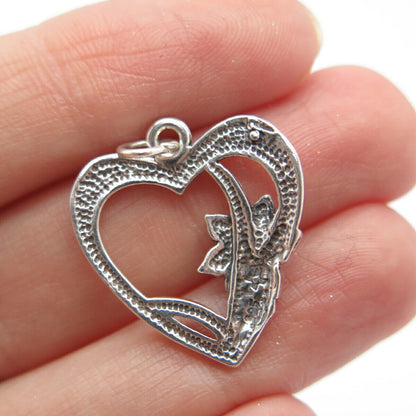 925 Sterling Silver Vintage Sun West Open Heart Floral Charm Pendant