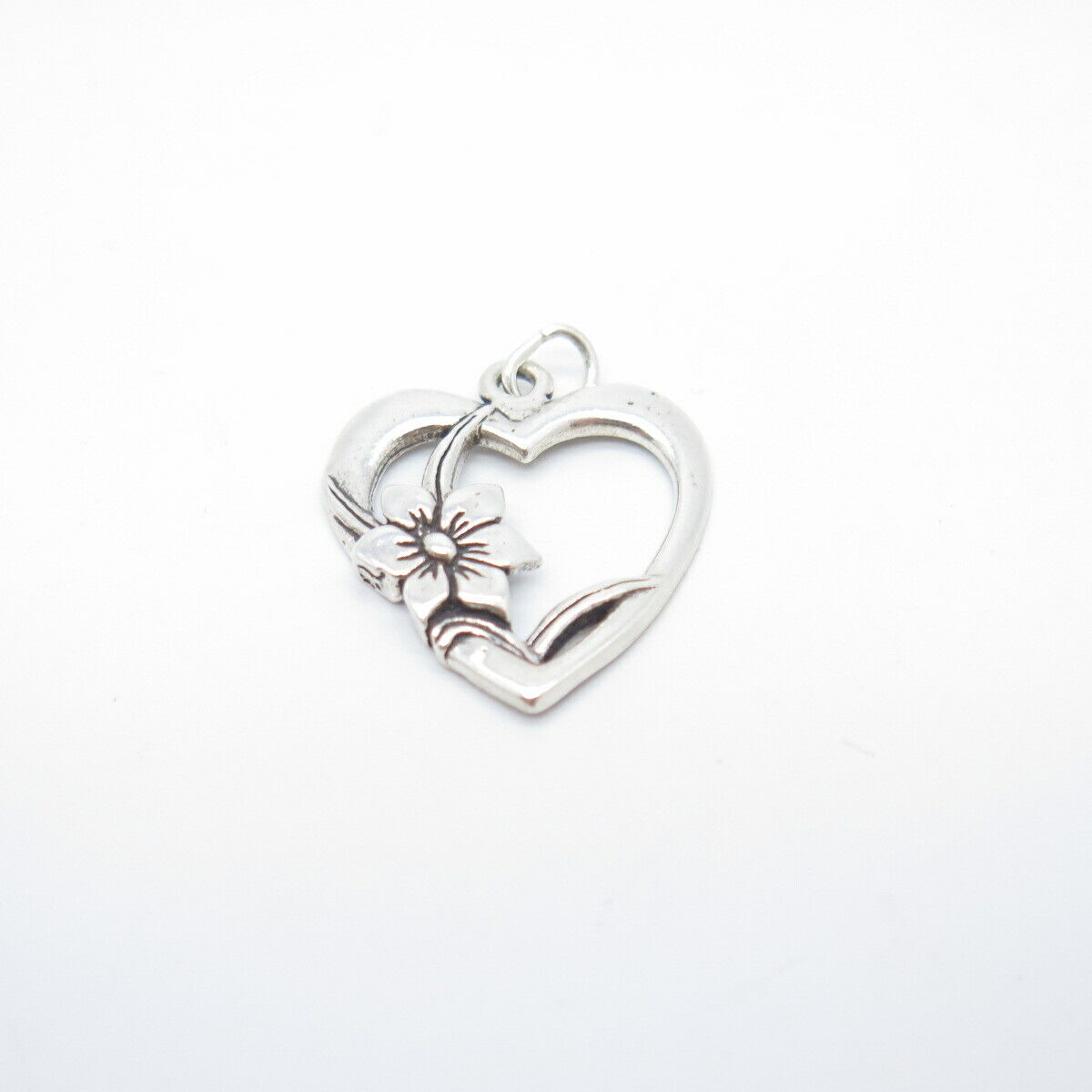 925 Sterling Silver Vintage Sun West Open Heart Floral Charm Pendant