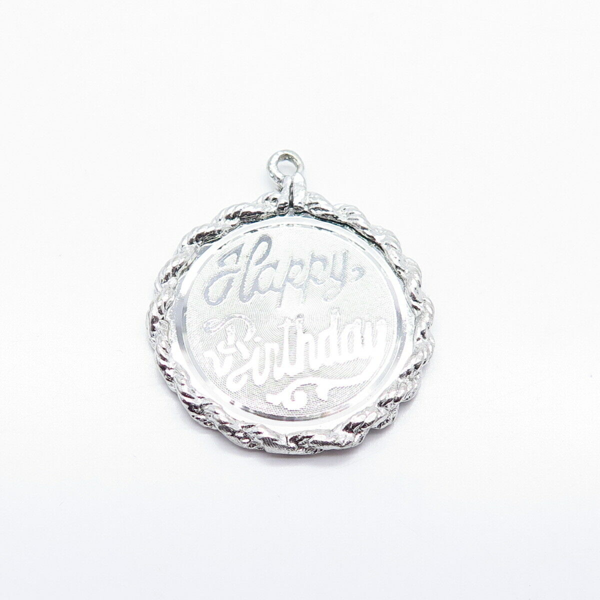 925 Sterling Silver Vintage Elco "Happy Birthday" Textured Round Pendant