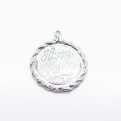 925 Sterling Silver Vintage Elco "Happy Birthday" Textured Round Pendant