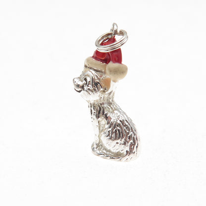 Jezlaine 925 Sterling Silver Vintage Enamel Christmas Kitten 3D Charm Pendant