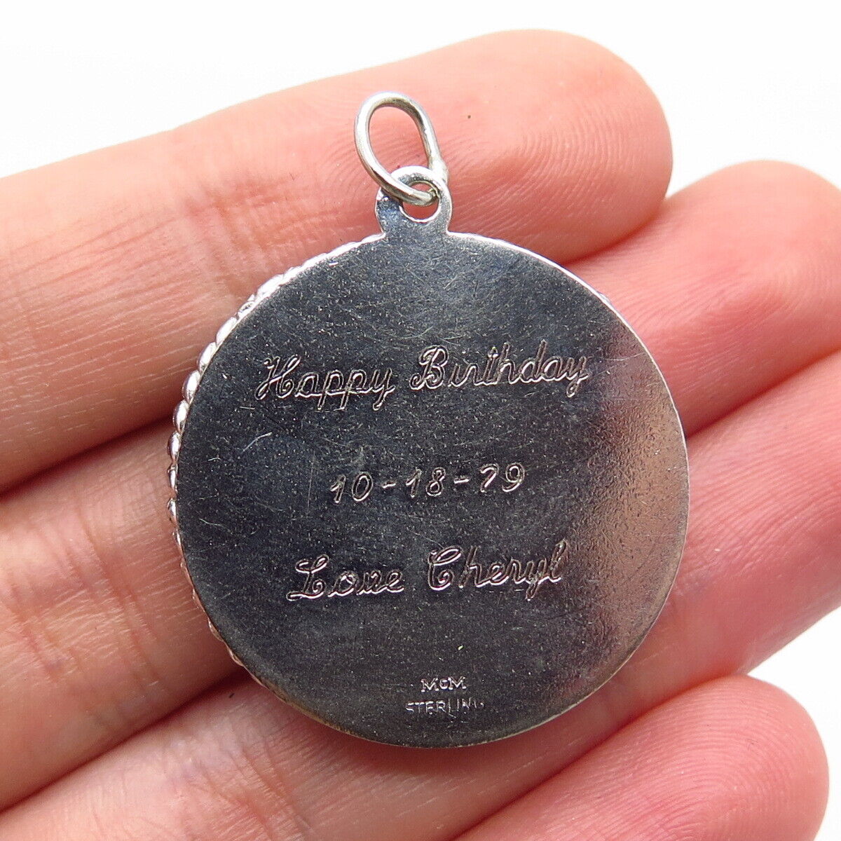 925 Sterling Silver Vintage "Happy Birthday" Pendant