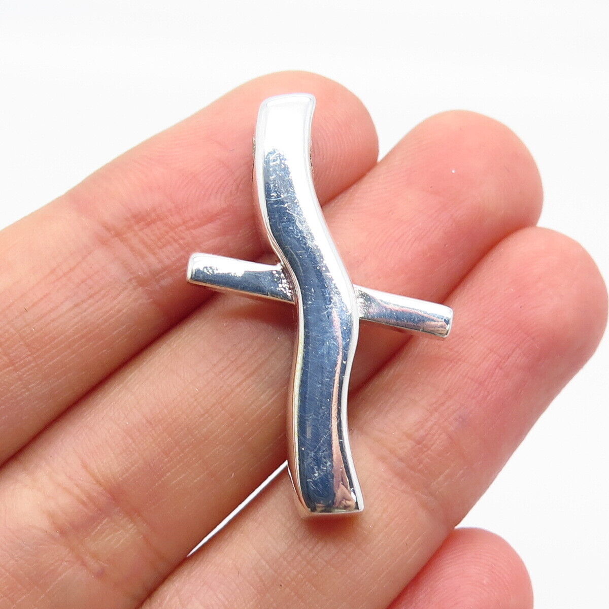 925 Sterling Silver Vintage Modernist Cross Pendant