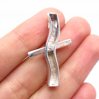 925 Sterling Silver Vintage Modernist Cross Pendant