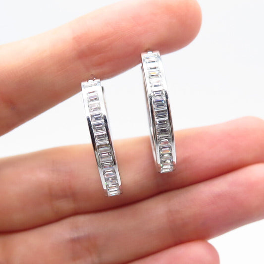 925 Sterling Silver C Z Round Hoop Earrings