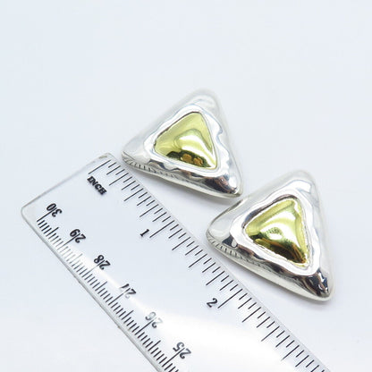 925 Sterling Silver 2-Tone Vintage Mexico Triangle Clip On Earrings