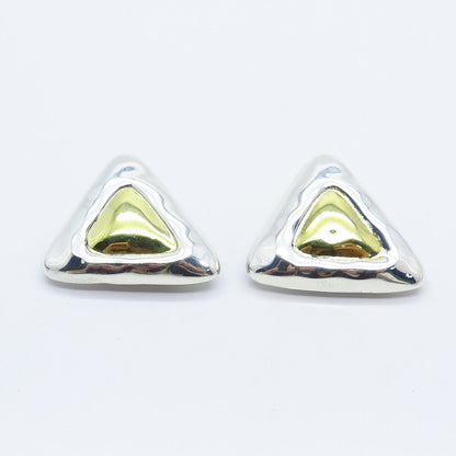 925 Sterling Silver 2-Tone Vintage Mexico Triangle Clip On Earrings