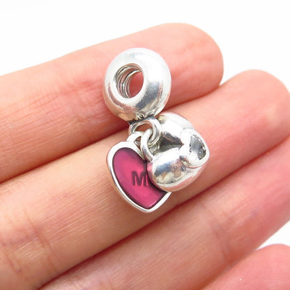 925 Sterling Silver Pandora Enamel "You Me" Heart Bead Charm