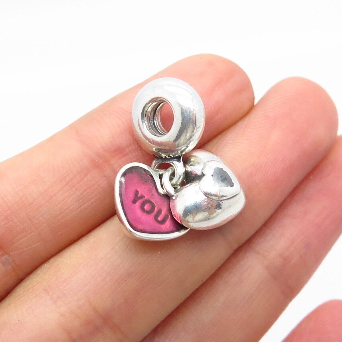 925 Sterling Silver Pandora Enamel "You Me" Heart Bead Charm