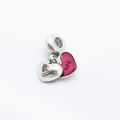 925 Sterling Silver Pandora Enamel "You Me" Heart Bead Charm