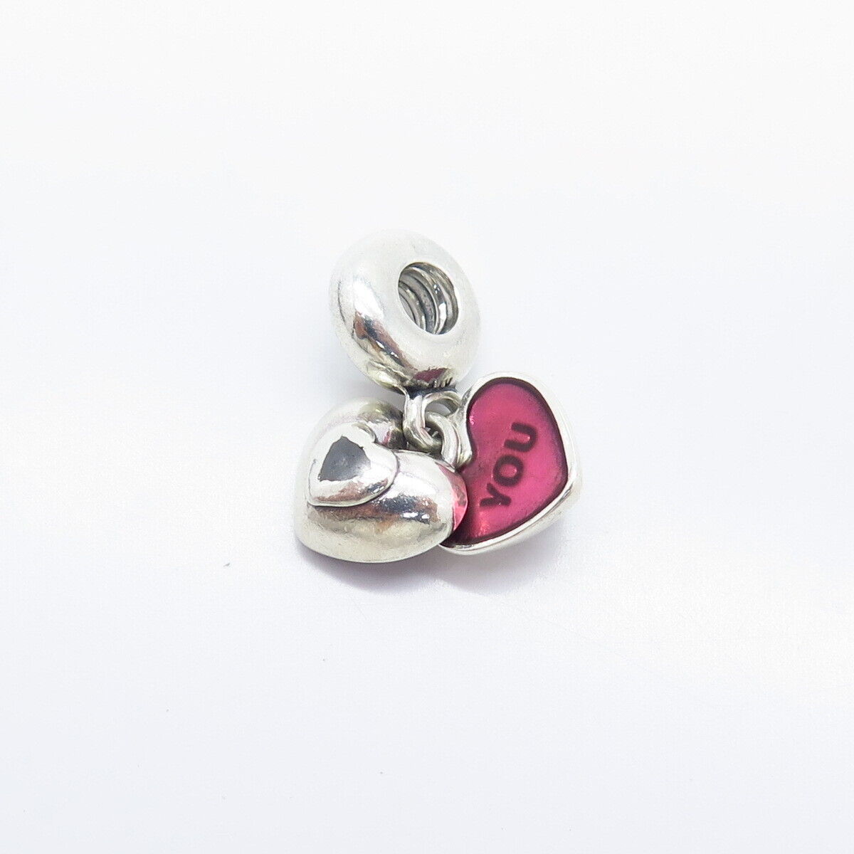 925 Sterling Silver Pandora Enamel "You Me" Heart Bead Charm