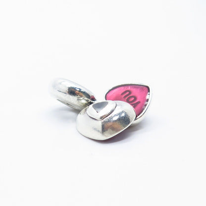 925 Sterling Silver Pandora Enamel "You Me" Heart Bead Charm