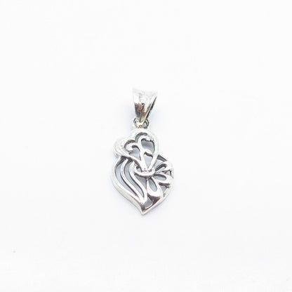 925 Sterling Silver Vintage Ornate Double Heart Charm Pendant