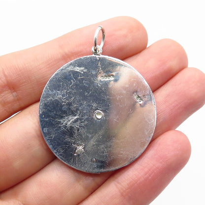 800 Silver Vintage Striped Round Map Pendant