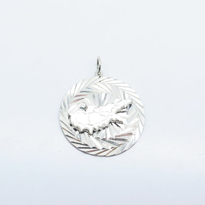 800 Silver Vintage Striped Round Map Pendant