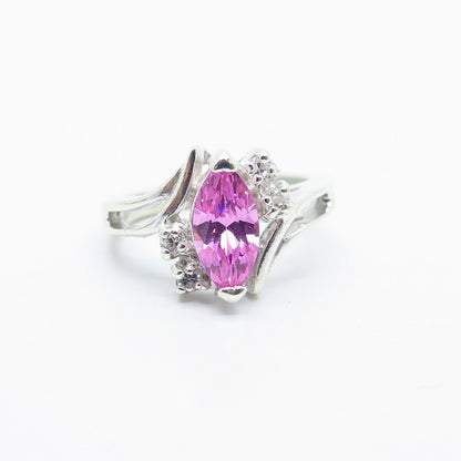 925 Sterling Silver White & Pink C Z Ring Size 6.25