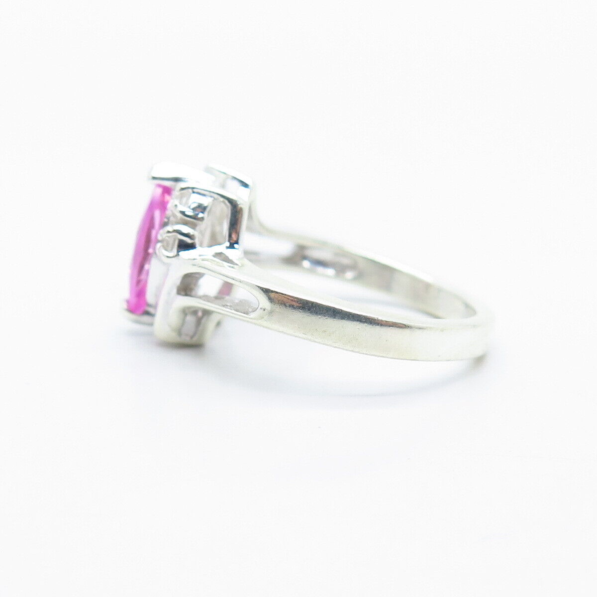 925 Sterling Silver White & Pink C Z Ring Size 6.25