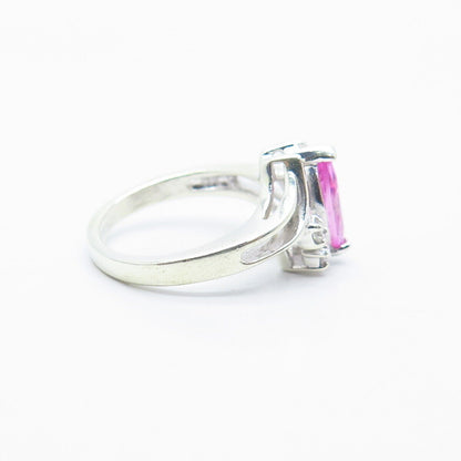 925 Sterling Silver White & Pink C Z Ring Size 6.25