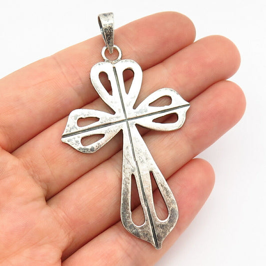 925 Sterling Silver Vintage Mexico Large Cutout Cross Pendant