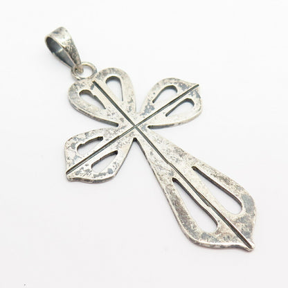 925 Sterling Silver Vintage Mexico Large Cutout Cross Pendant