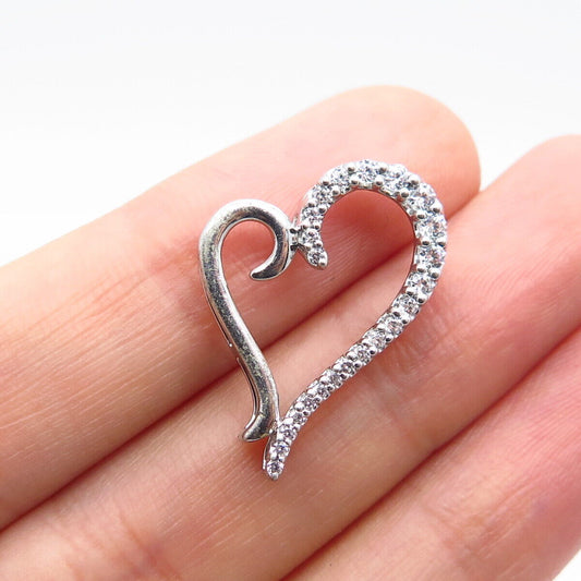 925 Sterling Silver C Z Open Heart Slide Pendant